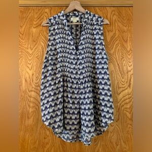 Maeve Navy and White Patterned Sleeveless Blouse